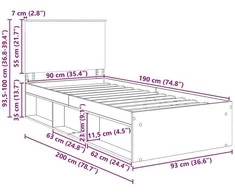 Lova Lovos rėmas Sonoma 90 x 190 cm Kietos pušies mediena