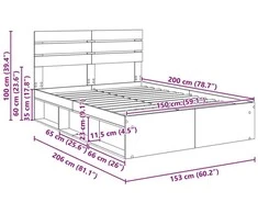 Lovos rėmas Sonoma ąžuolas 150 x 200 cm Kietos pušies mediena