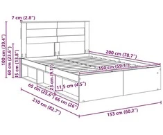 Lovos rėmas Sonoma ąžuolas 150 x 200 cm Kietos pušies mediena