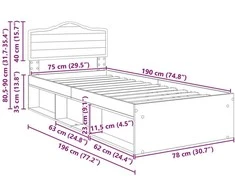 Lova Lovos rėmas Sonoma ąžuolas 75 x 190 cm Kietos pušies mediena