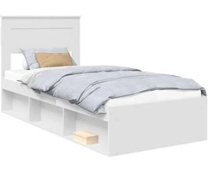 Lova Lovos rėmas su saugykla Balta 75 x 190 cm Kietos pušies mediena