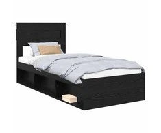 Lova Lovos rėmas su saugykla Juoda 90 x 200 cm Kietos pušies mediena