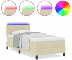 Kiemas lova su čiužiniu su LED Kreminė 90 x 190 cm audinys