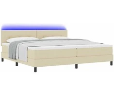 Kiemas lova su čiužiniu su LED Kreminė 200 x 200 cm audinys