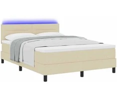 Kiemas lova su čiužiniu su LED Kreminė 140 x 200 cm audinys
