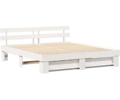 Lova Lovos rėmas Balta 200 x 200 cm Kietos pušies mediena