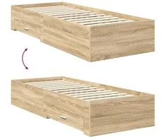 Lova Lovos rėmas su stalčių Sonamos ąžuolo ir sidabro 75 x 190 cm