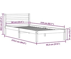 Lova Lovos rėmas Ruda 215,5 x 95,5 x 69,5 cm Kietas pušies medis