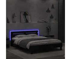 Lovos rėmas su galvūgaliu ir LED, juodos spalvos, 150x200cm