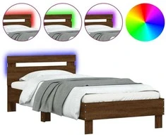 Lovos rėmas su galvūgaliu ir LED lemputėmis, rudas, 100x200cm
