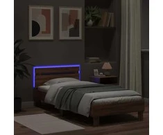 Lovos rėmas su galvūgaliu ir LED lemputėmis, rudas, 90x190cm
