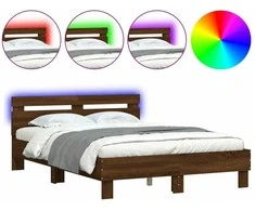 Lova Lovos rėmas su galvūgaliu ir LED, rudas ąžuolo, 135x190cm
