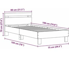 Lova Lovos rėmas su LED Senas medis 75 x 190 cm Apdirbta mediena