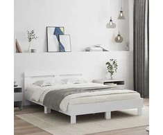 Lova Lovos rėmas su LED Balta 137 x 190 cm Apdirbta mediena