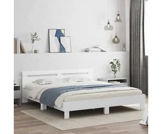 Lova Lovos rėmas su LED Balta 193 x 203 cm Apdirbta mediena
