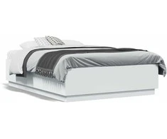 Lova Lovos rėmas su LED, baltas, 135x190cm, apdirbta mediena