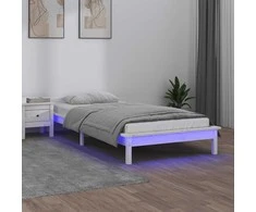 Lovos rėmas su LED, baltos spalvos, 90x200cm, medienos masyvas
