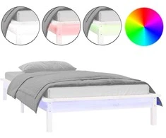 Lovos rėmas su LED, baltos spalvos, 90x200cm, medienos masyvas