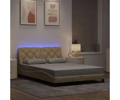 Lovos rėmas su LED, be čiužinio, kreminės spalvos, 140x190 cm, audinys