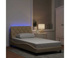 Lovos rėmas su LED be čiužinio, kreminės spalvos, 100x200 cm