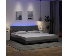 Lova Lovos rėmas su LED be čiužinio, šviesiai pilkas, 200x200 cm