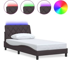 Lovos rėmas su LED be čiužinio, tamsiai rudas, 100x200 cm