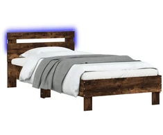 Lova Lovos rėmas su LED Dūminio ąžuolo 80 x 200 cm Apdirbta mediena