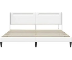 Lovos rėmas su LED juostelėmis Balta 180 x 200 cm Dirbtinė oda