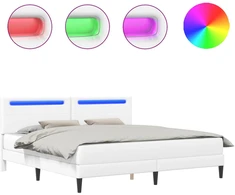 Lova Lovos rėmas su LED juostelėmis Balta 200 x 200 cm Dirbtinė oda