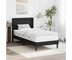 Lova Lovos rėmas su LED juostelėmis Juoda 100 x 200 cm Dirbtinė oda