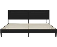 Lovos rėmas su LED juostelėmis Juoda 200 x 200 cm Dirbtinė oda