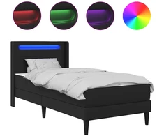 Lova Lovos rėmas su LED juostelėmis Juoda 90 x 190 cm Dirbtinė oda
