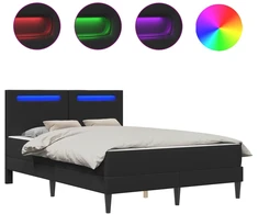Lova Lovos rėmas su LED juostelėmis Juoda 140 x 190 cm Dirbtinė oda