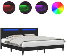 Lova Lovos rėmas su LED juostelėmis Juoda 180 x 200 cm Dirbtinė oda