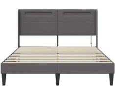 Lovos rėmas su LED juostelėmis Pilka 140 x 190 cm Dirbtinė oda