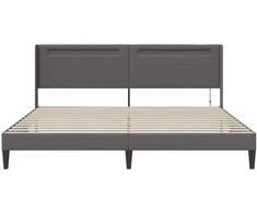 Lova Lovos rėmas su LED juostelėmis Pilka 200 x 200 cm Dirbtinė oda