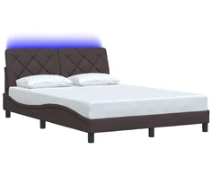 Lova Lovos rėmas su LED šviesa, be čiužinio, tamsiai rudas, 140x190 cm, audinys
