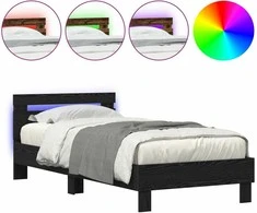 Lova Lovos rėmas su LED Juodas ąžuolas 75 x 190 cm Apdirbta mediena
