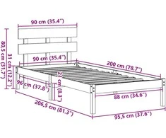 Lova Lovos rėmas Balta 90 x 200 cm Pušies medienos masyvas