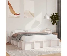 Lova Lovos rėmas Balta 150 x 200 cm Kietos pušies mediena