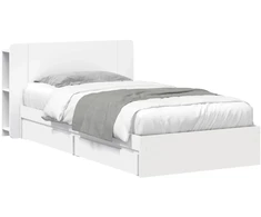 Lova Lovos rėmas su saugojimu Balta 90 x 200 cm Apdirbta mediena