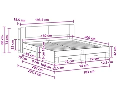 Lova Lovos rėmas su saugojimu Betono pilka 200 x 200 cm