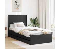 Lova Lovos rėmas su saugojimu ir nugara su stalčių Juoda 75 x 190 cm