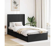 Lova Lovos rėmas su saugojimu ir nugara Juoda 75 x 190 cm