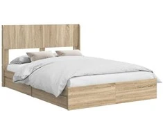 Lova Lovos rėmas su saugojimu ir nugara Sonoma ąžuolas 135 x 190 cm