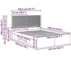 Lovos rėmas su saugojimu ir nugara Betono pilka 140 x 190 cm