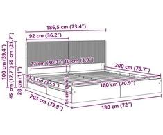 Lovos rėmas su saugojimu ir nugara Dūminio ąžuolo 180 x 200 cm