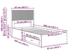 Lova Lovos rėmas su saugojimu ir nugara Artisano ąžuolo 90 x 200 cm