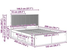 Lovos rėmas su saugojimu ir nugara Betono pilka 140 x 200 cm