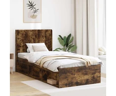 Lova Lovos rėmas su saugojimu ir nugara Dūminio ąžuolo 75 x 190 cm